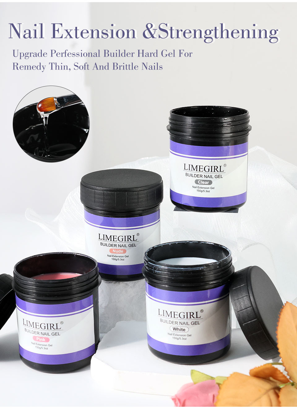 LIMEGIRL 150g Gel UV Builder Nail Art Tips Extension Clear Pink White