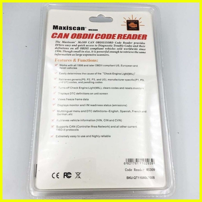 MS309 CAN BUS OBD2 Car Code Reader EOBD OBD II Diagnostic Tool MS 309 ...