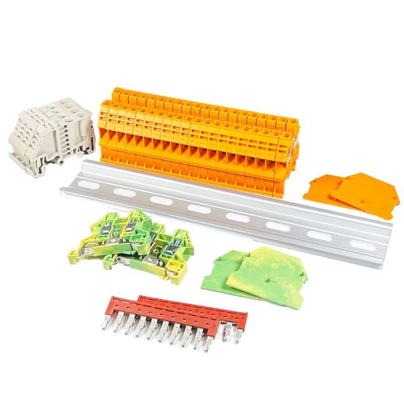 Dinkle DIN Rail Terminal Block Kit - UL Listed 20A 600V With Ground Blocks & Jumpers
