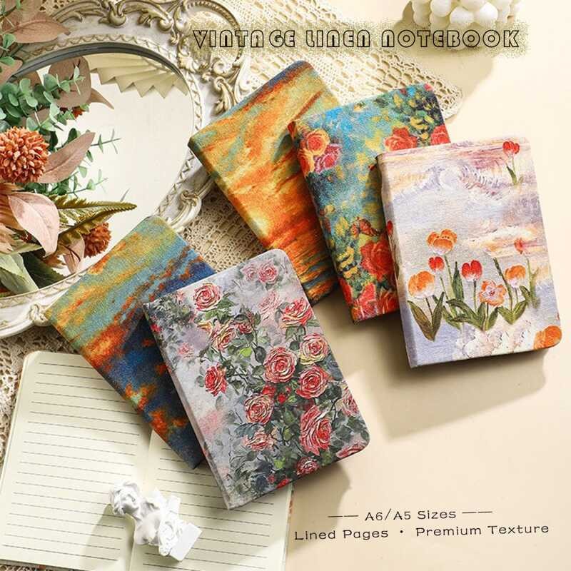 Korean Kawaii Linen Notebook 200 Pages 100Gsm Acid-Free Paper A5/A6 ...