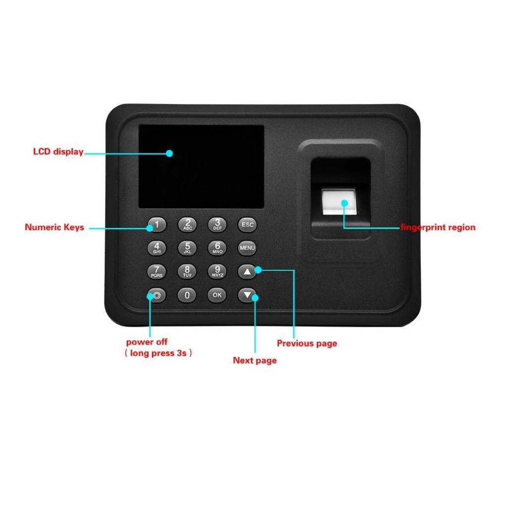 Attendance Machine LCD Screen Intelligent Biometric Fingerprint Office ...