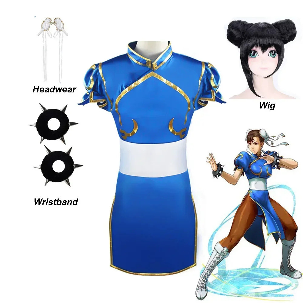 §ˉ Games Chun Li Cosplay Costumes Halloween Party Sutorito Faita Blue ...