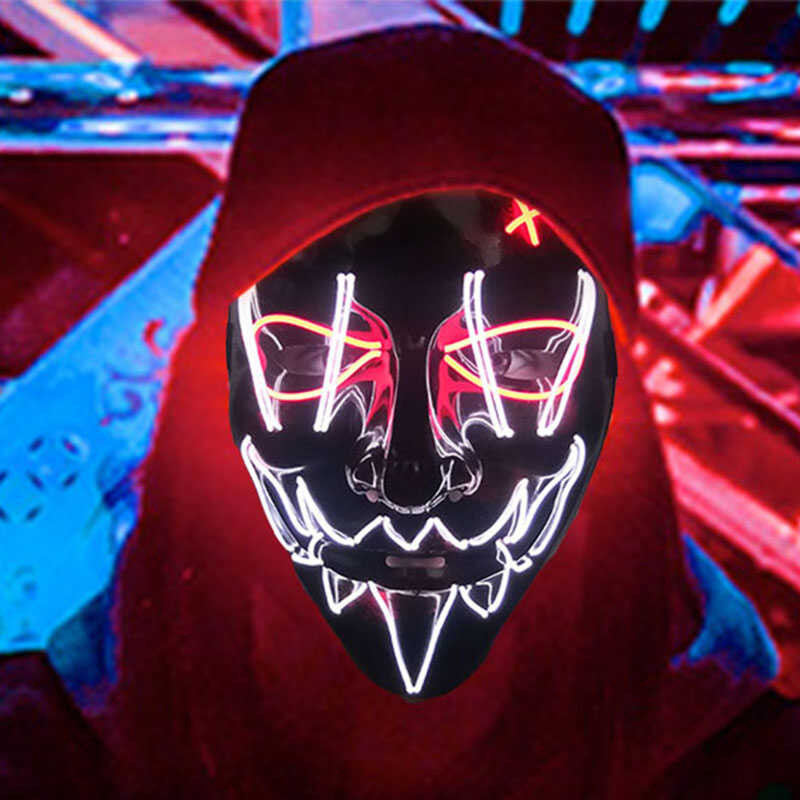 Halloween Neon Luminous Scary Face LED Light Up Purge Festival Cosplay ...