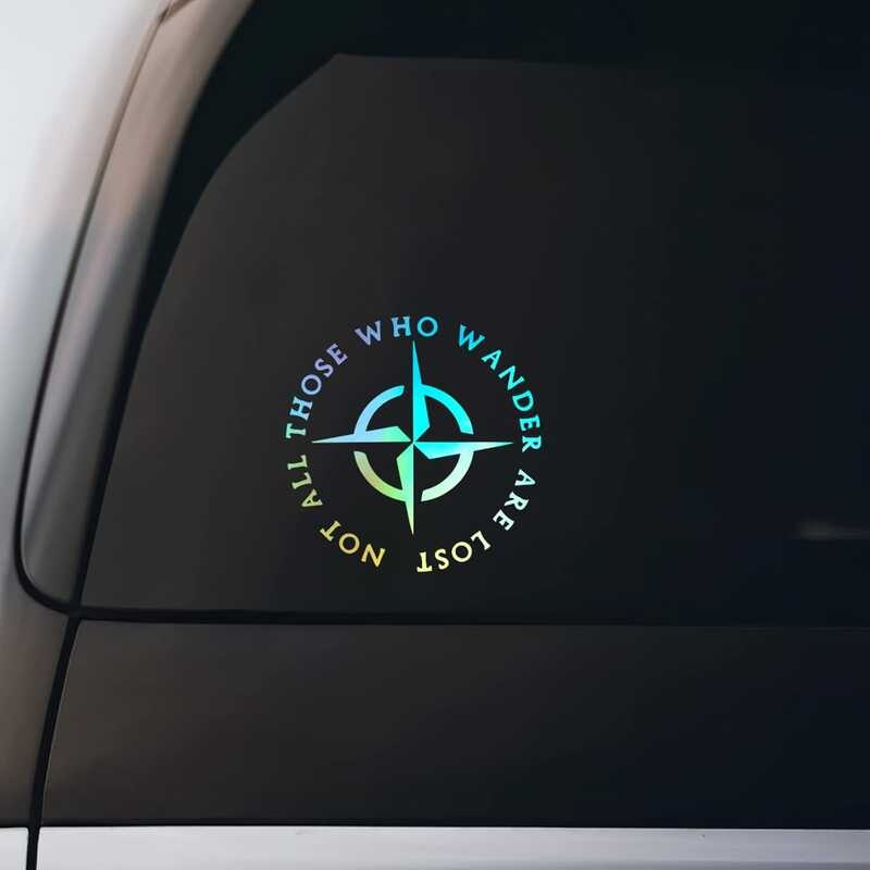 "Not All Those Who Wander Are Lost" Stickers - 2 Pack, 5x5 Inch, Vinyl With Compass Design