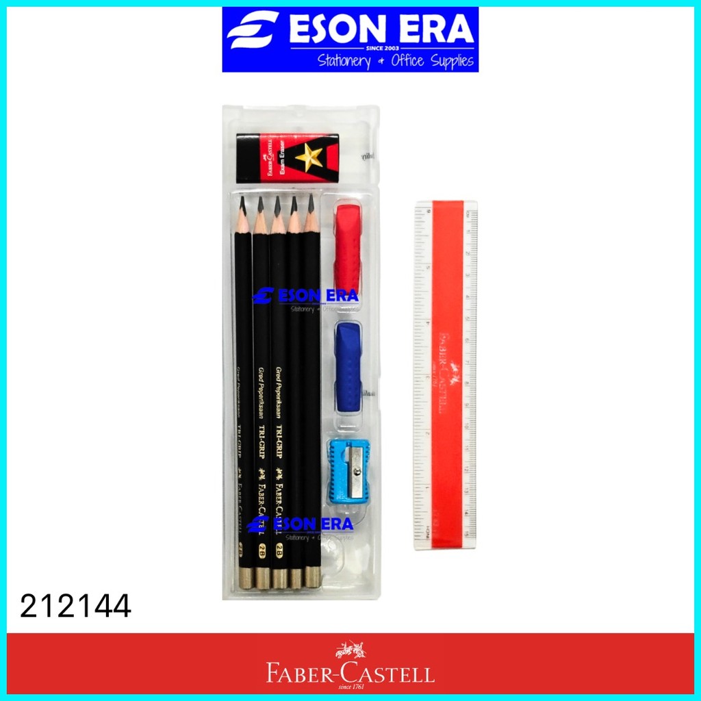 Faber-Castell 2B Exam Set 212144 Tri-Grip 2B Pencil+Eraser+Ruler ...