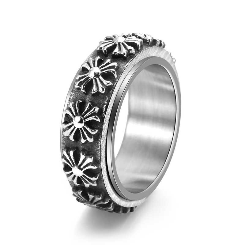 Croton Flower Personalized Titanium Steel Cross Rotating Ring for Men ...