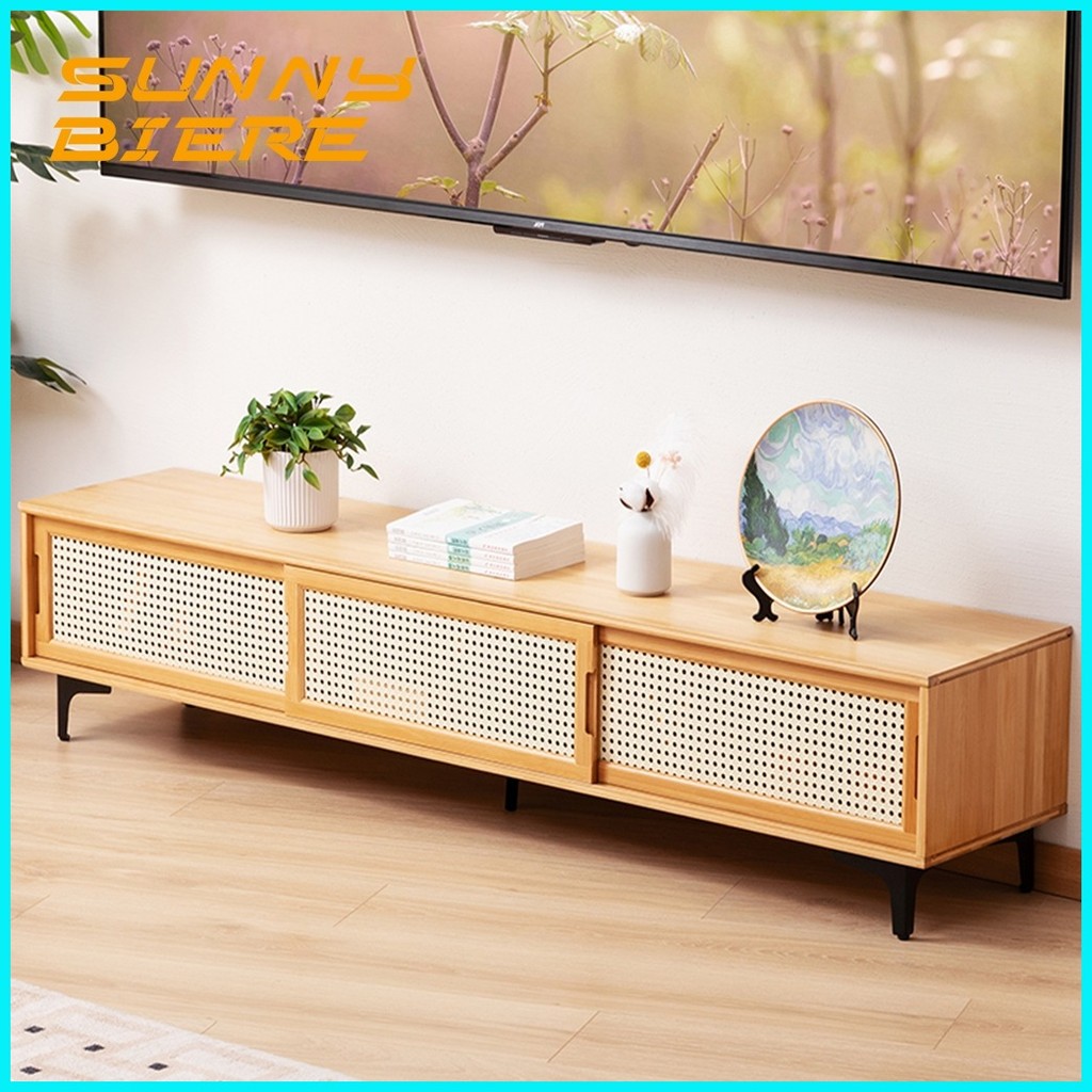 SUNNY BIERE Bamboo TV Rack Storage Cabinet TV Stand Wooden Cabinet With ...