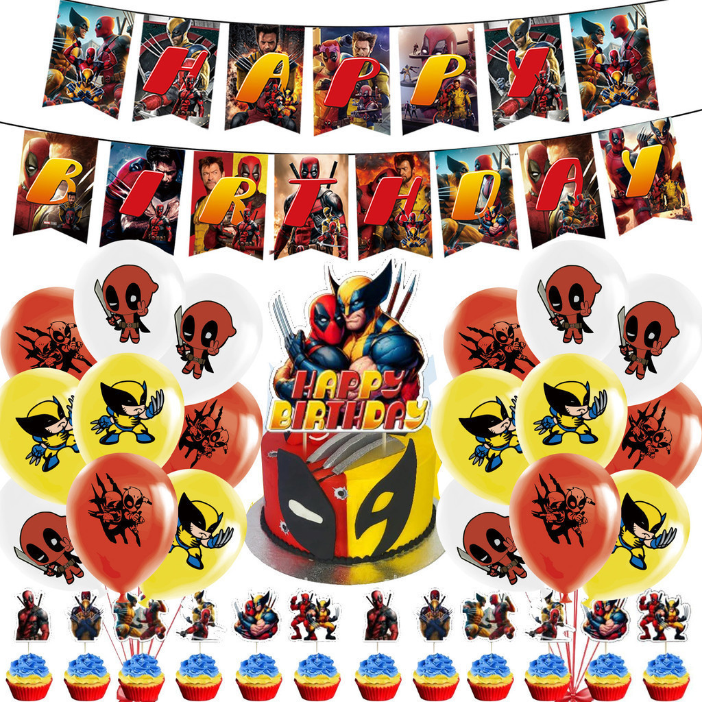Deadpool vs Wolverine Movie Cartoon Theme Birthday Party Decoration ...