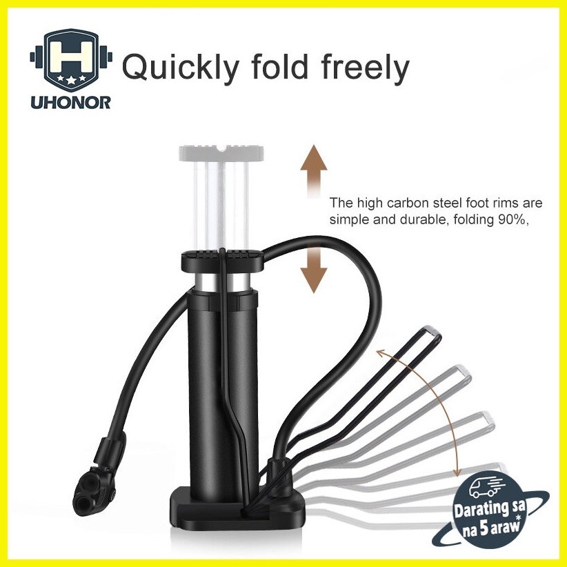 ∈ Mini Bike Pump with Gauge Foot Pedal Portable Air Bicycle Pump