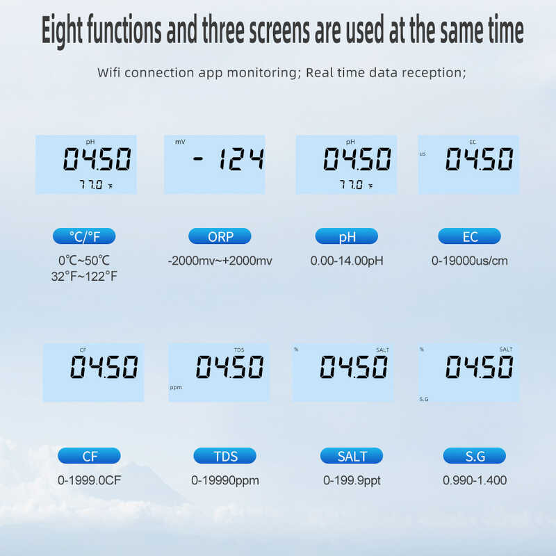 In1 8 Wifi Water Quality Tester Digital Display PH ORP EC CF TDS SALT S