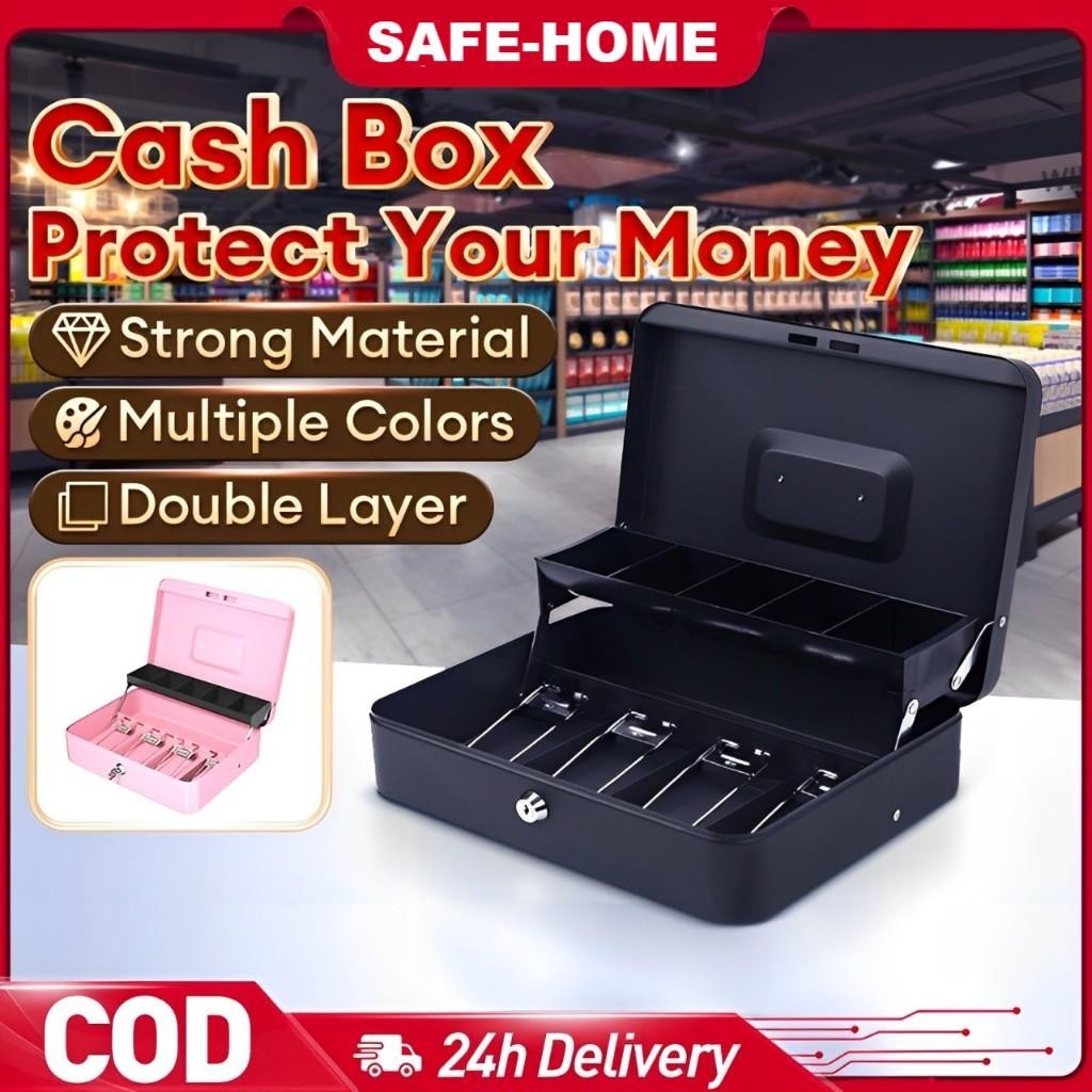 Fireproof Cash Box Portable Metal Security Cash Box Lock Metal Four ...