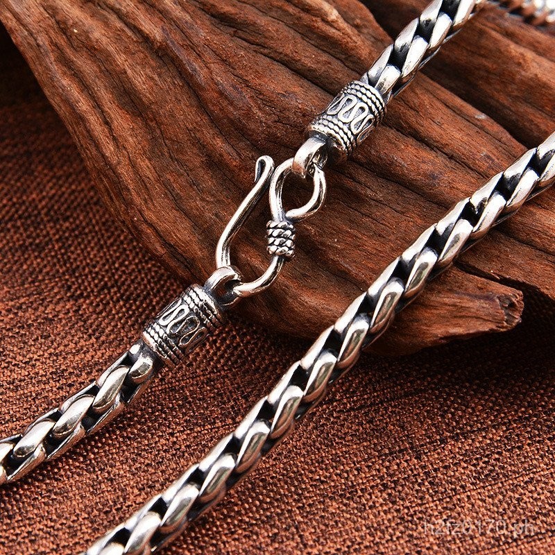 S925Silver Chain Hemp Rope Necklace Handmade Men Thai Silver Braided ...