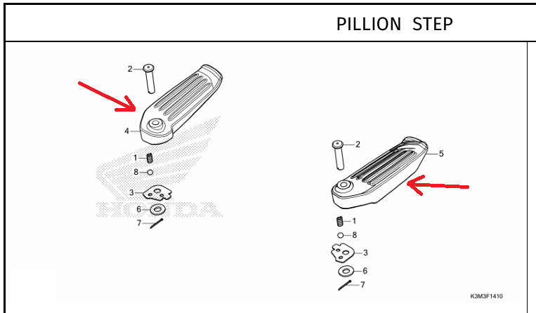 Honda Genuine Passenger Foot Rest / Pillion Step Arm Left or Right ...