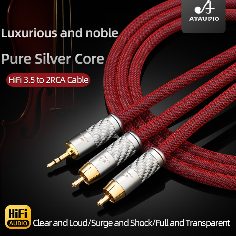 ATAUDIO HiFi 3.5mm to 2RCA Cable Hiend 6N Pure Silver Main Core Stereo