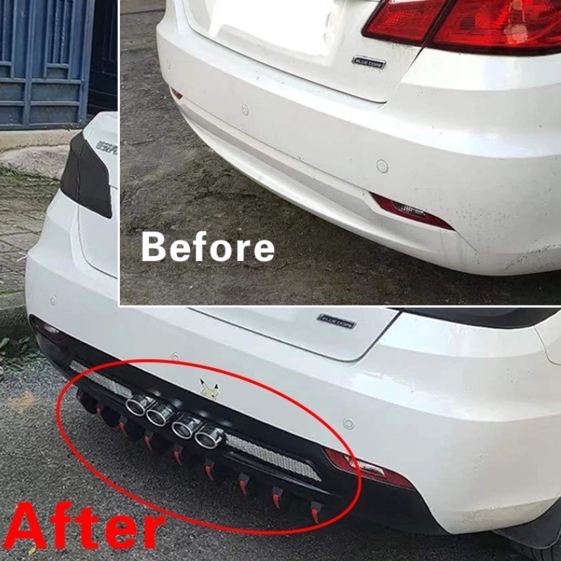 4pcs Carbon Fiber Car Modified Rear Bumper Diffuser Spoiler Black Red ...