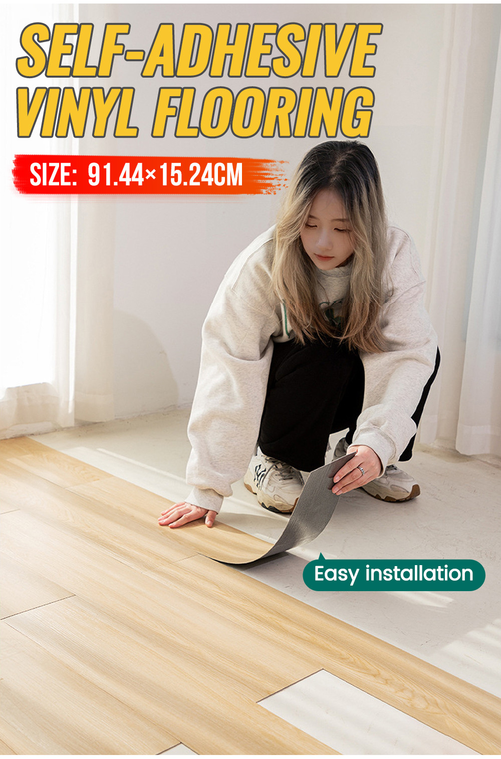 36PCS 3D vinyl Floor sticker ( 91.44* 15.24cm) self adhesive PVC tiles ...