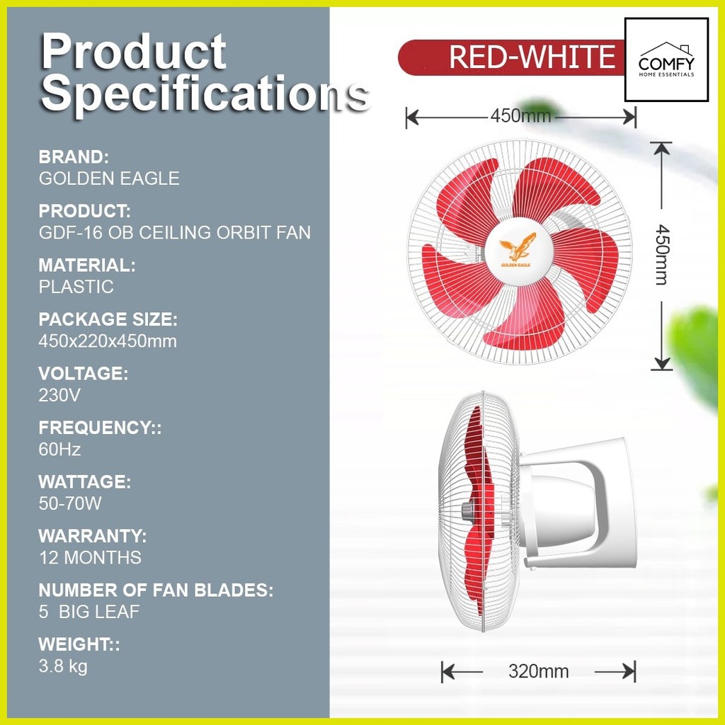 ⭐ ۞ Golden Eagle 16 Inches Electric Ceiling Orbit Fan (GDF16OB) Five