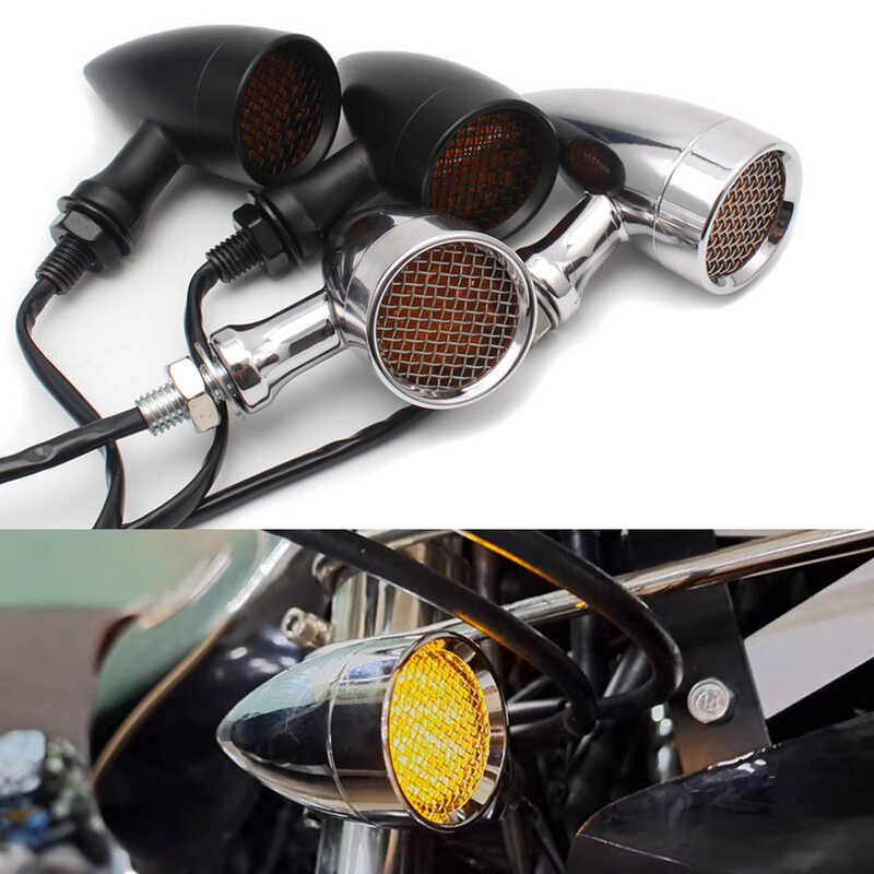 Black/Chrome 9 Motorcycle 12V Amber Mesh Lens LED Lumiko Signal Brake