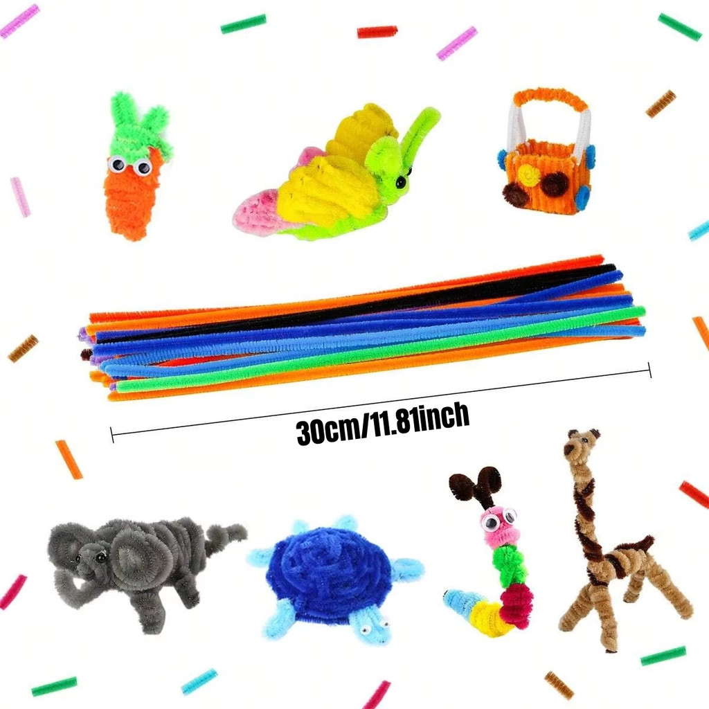 100pcs 30cm Colorful Dense Fuzzy Wire Pipe Cleaner Craft Flower ...