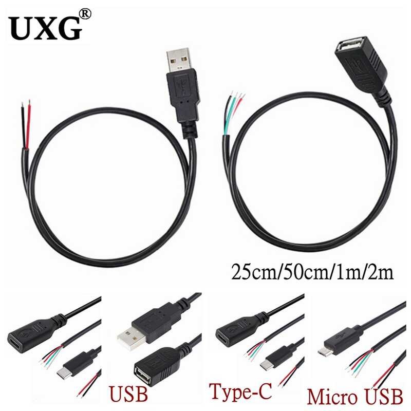 5Pcs Micro Type-C Power Supply Cable 2 USB A Female Male 4 Pin Wire ...