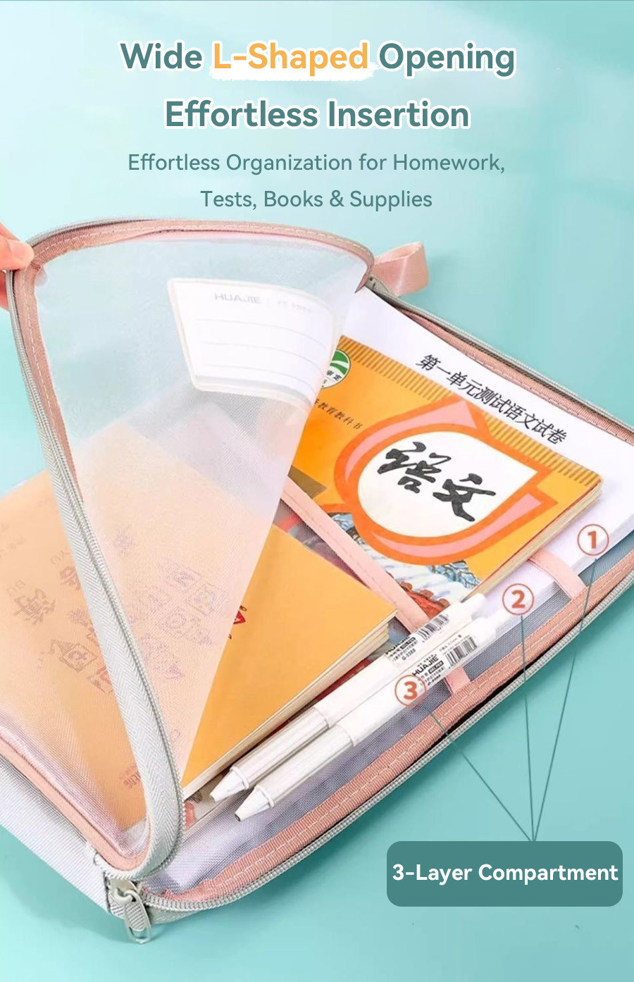 Large Opening Transparent Zippered Document Bag Big Capacity Exam ...