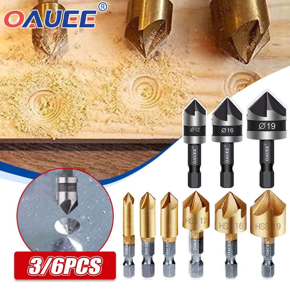Oauee 6/19Mm Counter Sink Drill Bit Set 1/4'' Hex Shank HSS 5 Flute ...