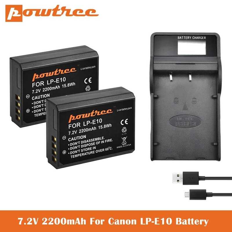 Lot De 2 Batteries LP-E10 1600mAh + Chargeur Double - Compatible Canon EOS Rebel T3 T5 T6 1100D 2000D Etc.