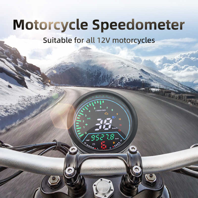 12V Motorcycle RPM Speedometer LCD Oil Gear Light Indicator ODO Voltage