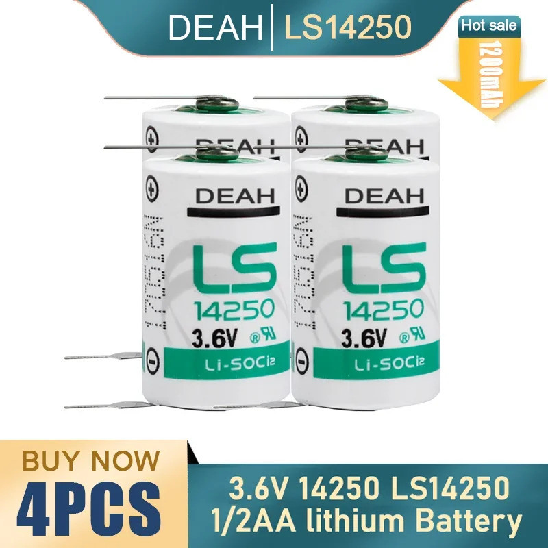 4Pcs LS Ls14250 14250 1/2 AA 1/2Aa 3.6V 1200Mah Lithium With Pins For ...