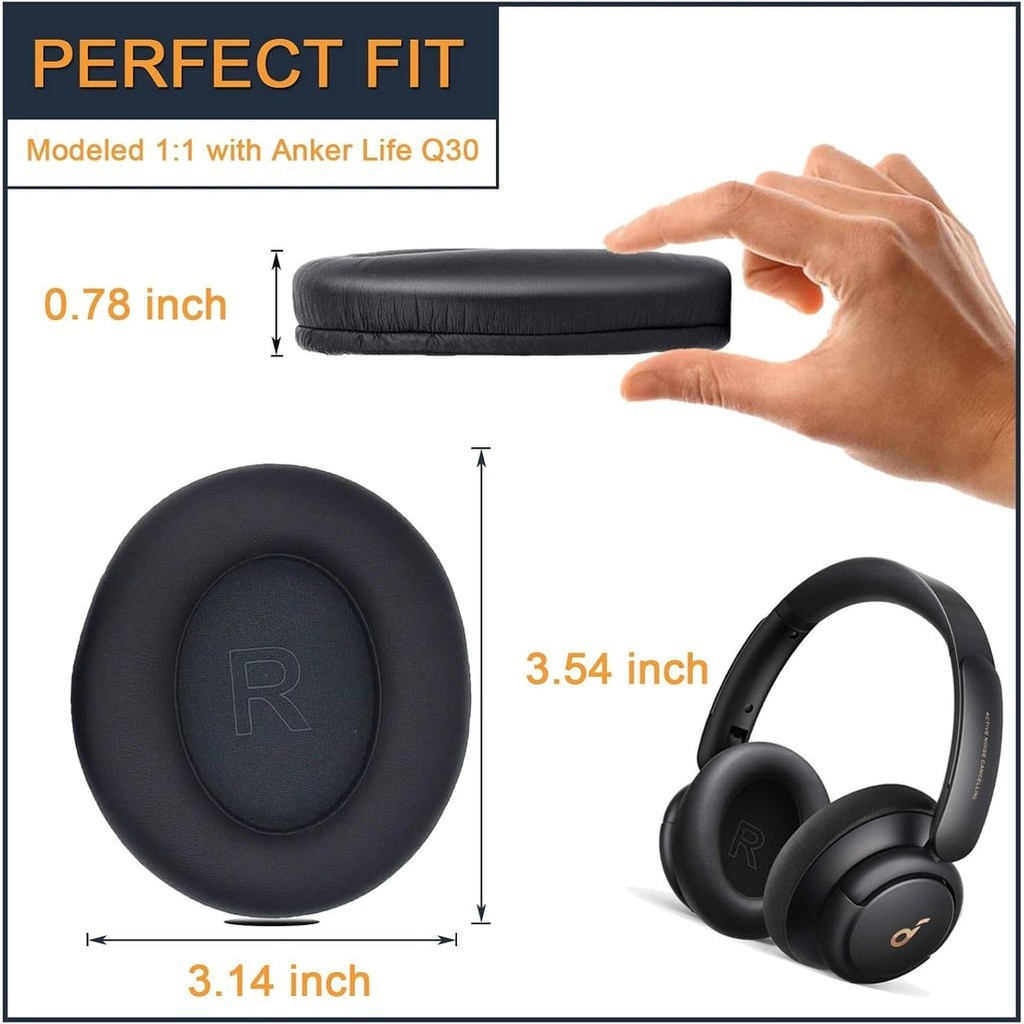 Ersatz-Ohrpolster Für Anker Soundcore Life Q30/Q35 – Protein-Leder Mit Memory-Schaum, Geräuschisolierend