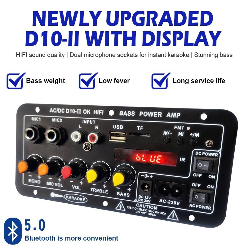 D10 D100 Display 10Inch Speaker 220V 12V 24V Bluetooth Stereo Amplifier ...