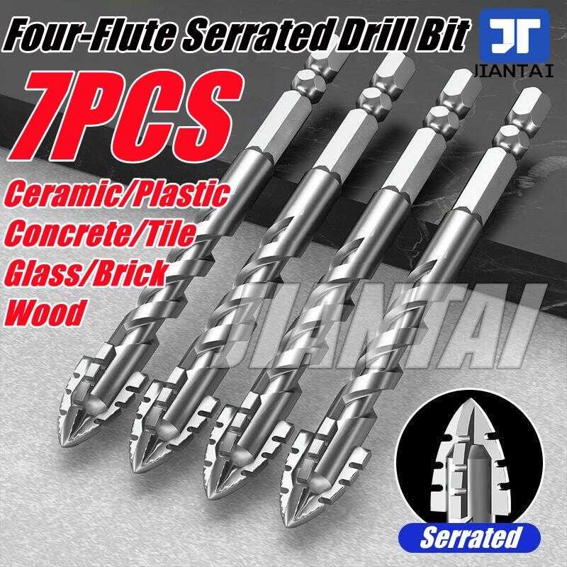 0B9 7Pcs Four-Edged Serrated Eccentric Drill Bit Set High Hardness ...
