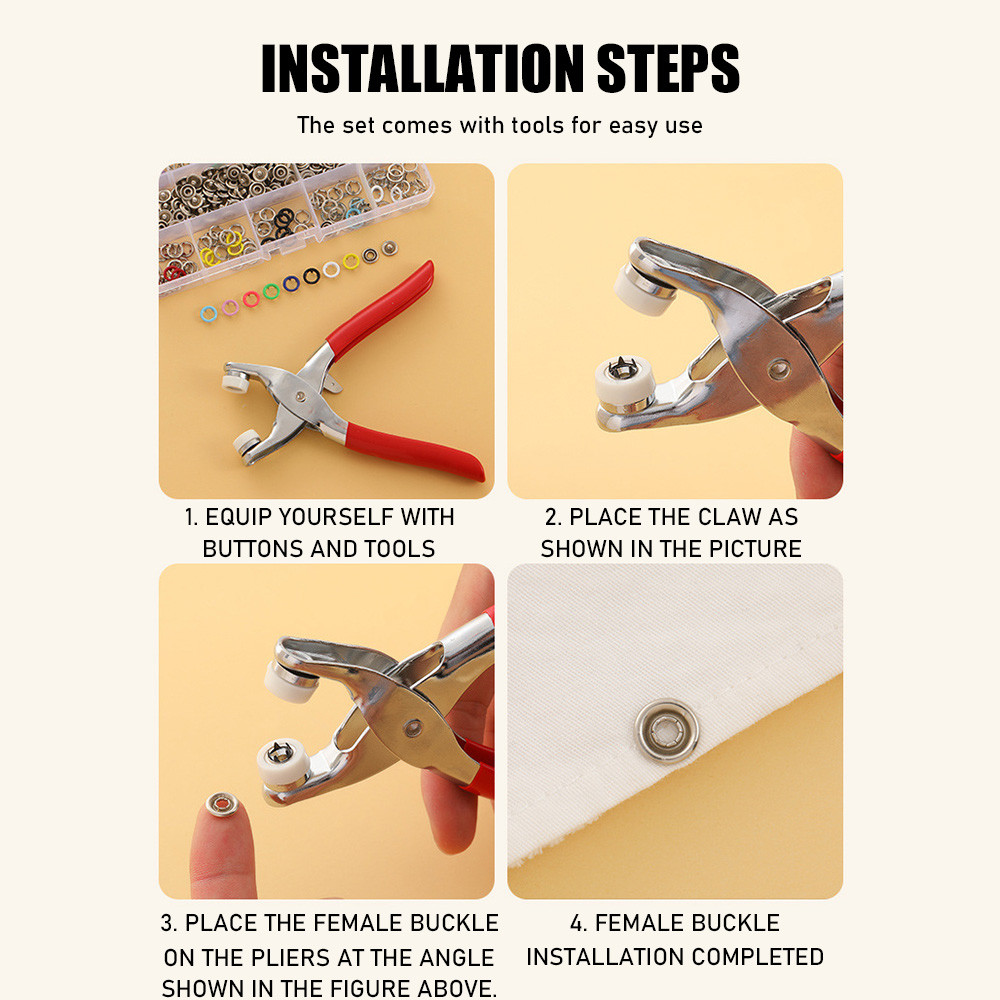 100Pcs Snap Button Plier Set Metal Automatic Button Snap Kit With ...