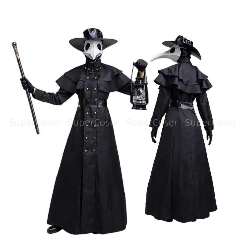 W Halloween Medieval Hooded Robe Plague Doctor Costume Hat For Men Monk ...