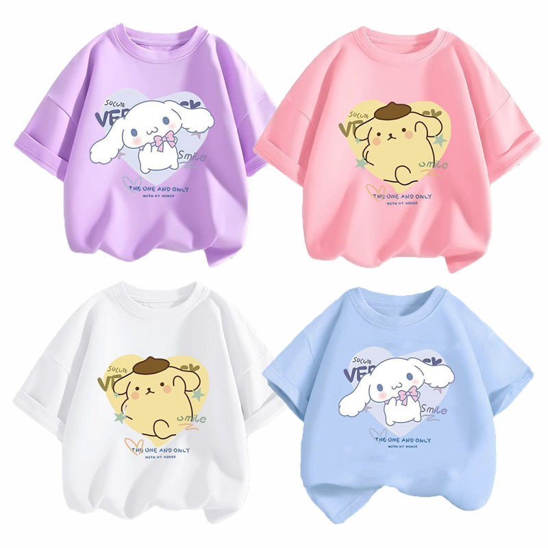 3-14 Years Old Girls Pudding Dog Short-sleeved T-shirt Children New 