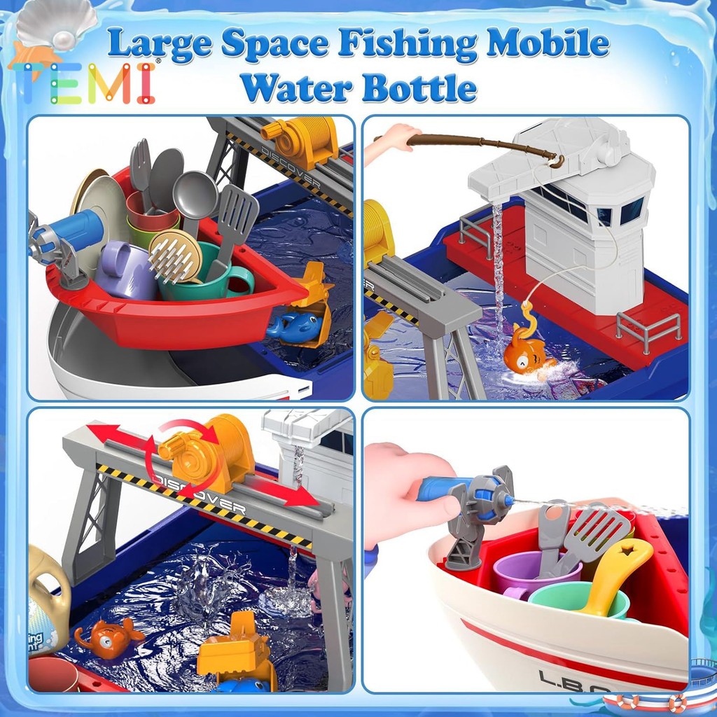 TEMI Children's Electric Fishing Toys Simulation Large Ship Models ...