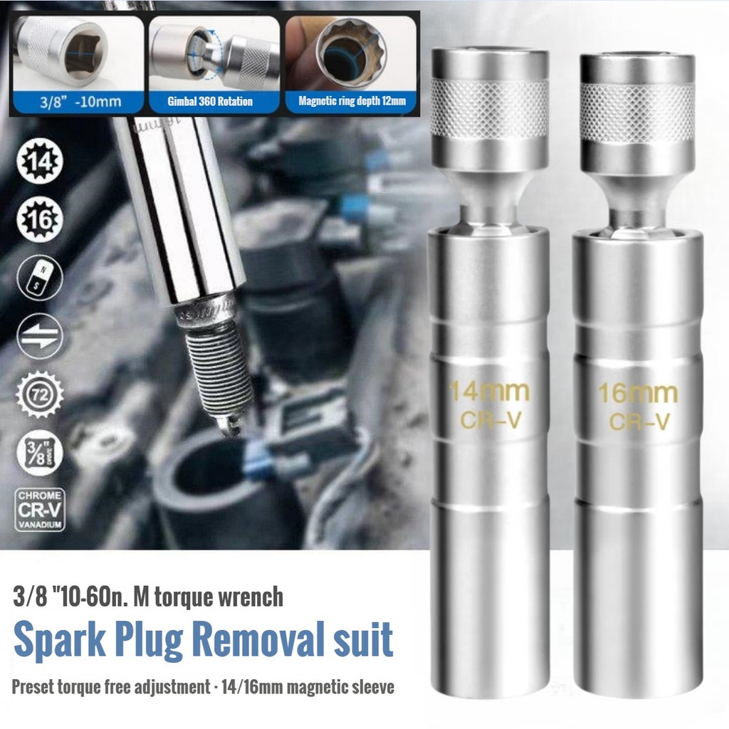 14MM 16MM Thin Wall Magnetic Swivel Spark Plug Socket 12-Point Removal Tools AT
