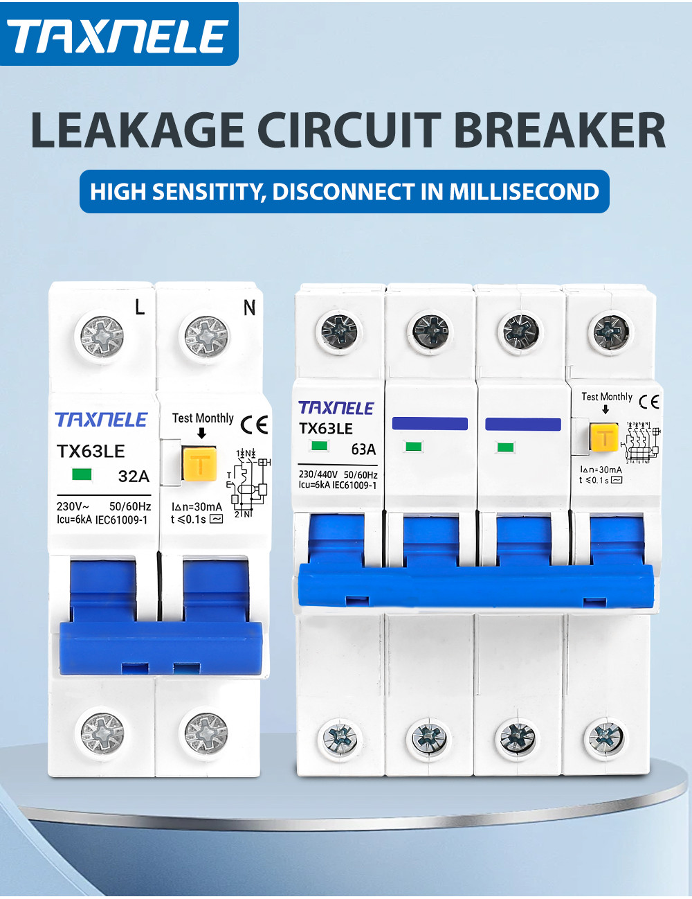 Leakage Protector RCBO Overload Short Circuit Protection 2P 4P 30mA ...