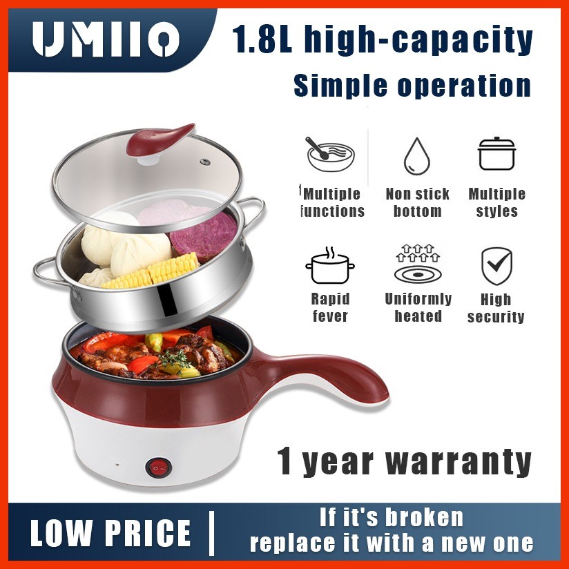 ☪ ۩ 1.8L Multi-function Electric Frying Cooking Pan with Steamer Rice ...