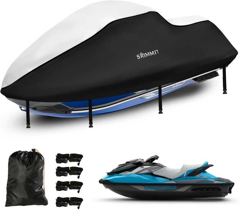 AMGJ PWC Watercraft Jet Ski Abdeckung 210D Oxford-Tuch Motorbootabdeckung Wasserdicht Anti-UV PWC Jet Ski Persenning Passend für Länge 345cm -368cm Jetski,Schwarz