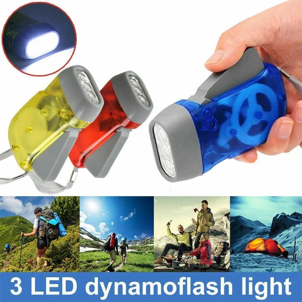 3 LED Hand Pressing Dynamo Crank Power Wind Up Flashlight Torch Light ...