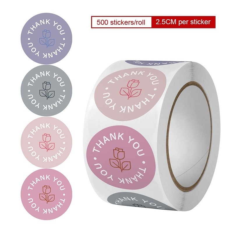 500Pcs 1Roll Thank U Packaging Sticker Thank You Seal Stickers Flower ...