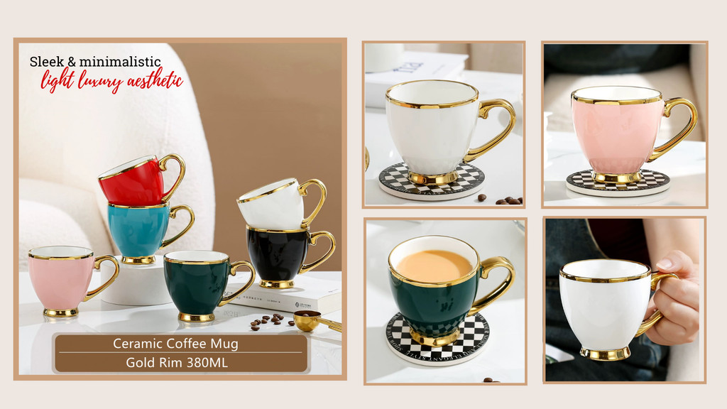 Keep Home Light Luxury Nordic Ceramic Mug Gold Rim Coffee Tea Water Mug ...