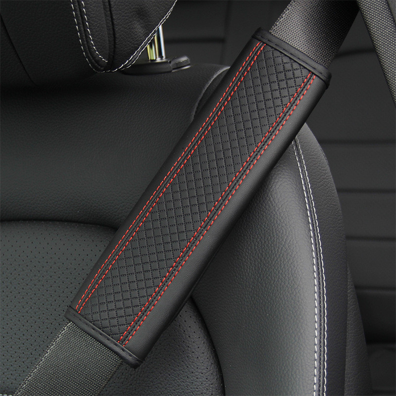 Universal Red Black Line PU Leather Handbrake Cover Car Seat Belt Cover ...