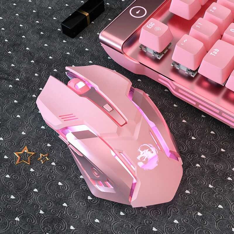 Rechargeable Gaming Mute 2.4Gwireless Pink USB RGB Gamer Ergonomic Mice ...