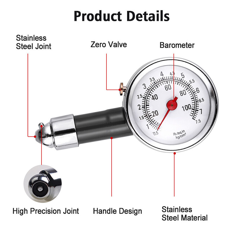Portable Accurate Motor Car Tyre Tire Air Pressure Dial Meter Tester ...