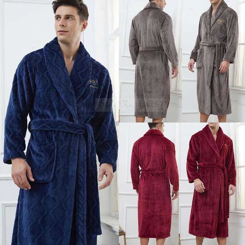 Plus Size ⭐Aa 3Xl 4Xl Men Flannel Robe Winter Thickened Sleepwear ...