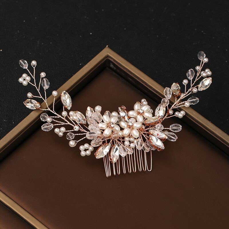 Fashionable Pearl Insert Comb Hand Woven Rhinestone Crystal Hair Comb ...