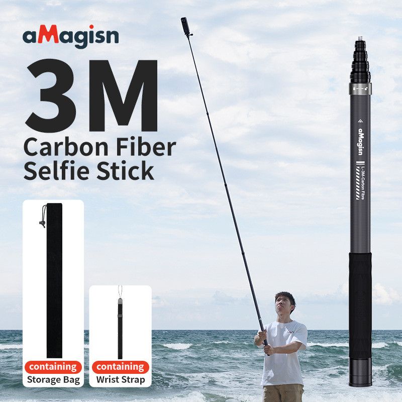 Bâton Selfie 3 M En Fibre De Carbone – Rallonge Invisible Pour GoPro/Insta360/DJI