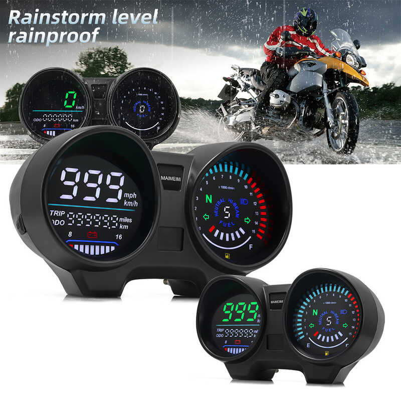 LCD ☆ Digital Motorcycle Dashboard Universal Speedometer Water
